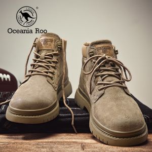 Genuine Leather Martin Boots Mens 2025 New Autumn Winter Retro High Top Mens Shoes Fleece Lined Snow Cotton Shoes Large Yellow Workwear Short Boots