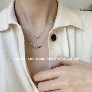 Ultra-Thin 925 Sterling Silver Heart Lockbone Chain Necklace Sweater Chain Layering Simple Movable Stone Lobster Clasp Necklace