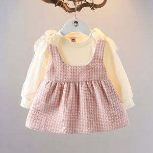 Trendy Plaid Long Sleeve Dress for Girls Baby Spring Autumn New Arrival Cotton Polyester Blend Princess Style Skirt