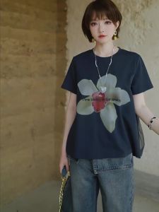 Leisure Print Short Sleeve T-Shirt Loose Slimming Mesh Back