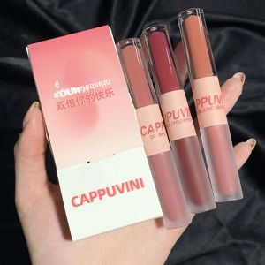 Double headed Lip Glaze ลิปสติกเนื้อแมทกันน้ําและกันเหงื่อติดทนนานแต่งหน้าริมฝีปากเซ็กซี่สําหรับใช้ประจําวัน