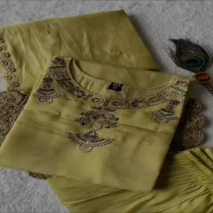 [PRE ORDER : 10 DAYS] Pure Mul Chanderi Embroidered Suit Set for Women | Light Yellow Festive & Ethnic Wear with Cotton Inner & Dupatta (Sizes M to XXL)_ 430