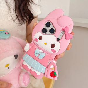 Sanrio | Kawaii 3D Cartoon Melody Phone Case For iPhone 17 Pro 17 16 15 14 13 12 11 Pro Max Cute Shockproof Silicone Phone Back Cover