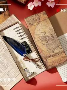 European-Style British Caiyu Dipped in Water Feather Pen R Metal Map Pen Kit Gift for Teachers Friends and Colleagues