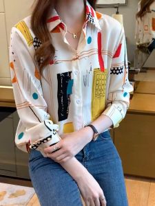 Kaos Kerja Wanita Korea: Tianshun New Womens Top Korean Fashion Chiffon Printing Workwear OL Daily Casual Shirt Long Sleeve