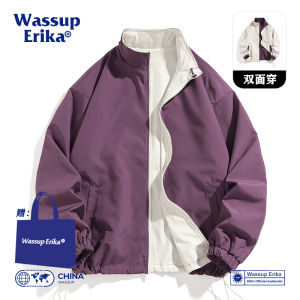 Double-Sided Wearable Stand Collar Jacket for Couples WASSUP ERIKA Dopaamine Style Loose Fit Sweet Style Polyester Fiber