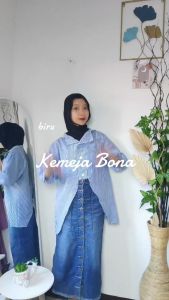 Kemeja wanita crop oversize lengan panjang / Atasan wanita stripe blouse korean style