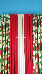 Per pc Ornament Christmas Curtain 5FT-8FT with red poinsettias green holly and pine branches on cream background.