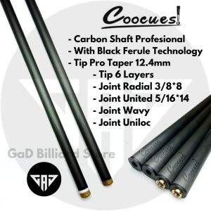 COOCUES Shaft Carbon Profesional with Black Ferule technology | Uniloc | United | Radial | Wavy | 5/16*18 | 3/8*10 | 3/8*11