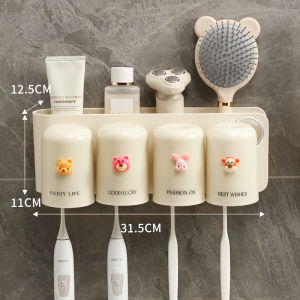 Bathroom Wall Mounted Toothbrush Cup Holder Cream Style Dental Kit Organizer No Drilling Required Toothpaste And Brush Storage