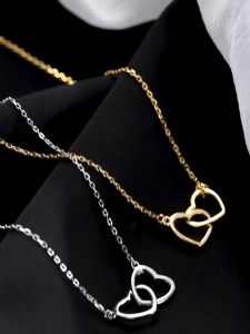 Nicedays🍒Double Ring Heart Shape Simple Kalung Clavicle Chain Jewelry Gift COD