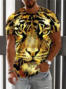 Mens Tiger Printed Short Sleeves Tiger 3D Digital Printed round Neck Short Sleeve T-shirt for Men