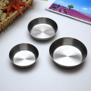 Food Grade Thickened 304 Stainless Steel Dish Korean Style Home Snacks Kimchi round Flat Bottom Dish Plate Sauce Seasoning Lamp