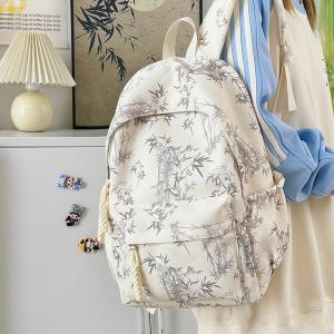 OUDENGPAI | Original Bamboo Design Lightweight Dual-Shoulder Backpack For Women Travel School Bag Trendy Chinese Style Youth Fashion