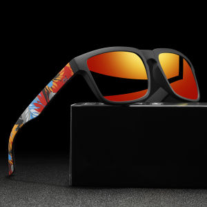 Classic Square Colorful Polarized Sports Sunglasses - Patterned Temples Comfort Fit for Cycling Fishing Beach & Casual