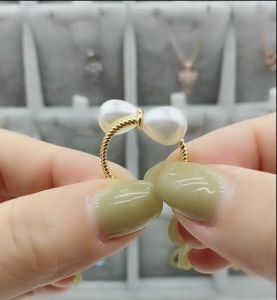 Kemstone quà tặng trang sức ngọc trai nhẫn có thể điều chỉnh Nhẫn hở mạ vàng cho nữ