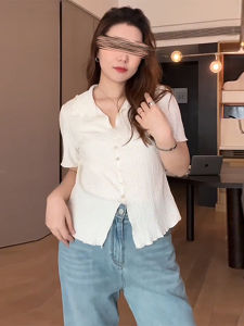 Áo Thun Nữ Cổ Bẻ Tay Ngắn Mùa Hè Họa Tiết Nhỏ Ôm Vừa Vặn Phong Cách Hàn Quốc Thường Ngày Chất Liệu Khác 100%