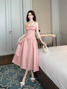French Style Strapless A-Line Dress Pink Summer New Arrival Womens Gown Elegant Beach Vacation Polyester Satin Material