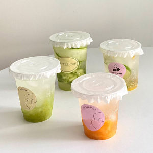 INS Homemade Coffee Creamer Tea Beverage Cup Disposable Packing with Lid Frosted Blossom Pet Cold Drink Transparent Plastic Water Cup