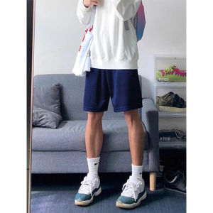 American Style Simple Sport Shorts Mens Summer Trend Casual Loose Drawstring Five-Quarter Pants Breathable Polyester Cotton Blend