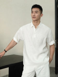 White Sun Protection Linen Short Sleeve Shirt Mens Summer Mature Stable Fashionable Thin Cotton Linen T-Shirt Breathable