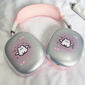 Cute Pixel Cat Airpods Max 2nd Generation Protective Case Pink Headset Apple Earphone Cover Girls Simple Ins Headband Ear Cup Three-piece Transparent Silicone