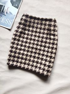 High Waist Plaid Mini Skirt for Women Autumn Winter Coffee Color Wool Blend Wrap around Skirts Business Casual Style