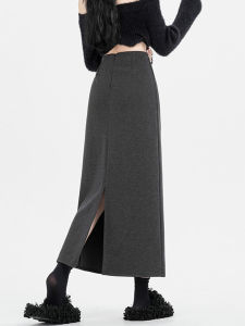 กระโปรงสั้นทรงเอเอวสูงสีเทา กระโปรงยาวทรงเอผ้าขนสัตว์สำหรับผู้หญิง ฤดูใบไม้ร่วง/ฤดูหนาว 2025 กระโปรงยาวทรงเอทรงเอแบบใหม่