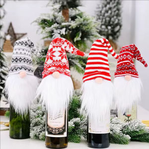 Yespery đồ trang trí Giáng sinh cho chai Bìa kỳ nghỉ ông già Noel chai Sâm-panh ăn mặc trang trí bàn giáng sinh vui vẻ cho gia đình