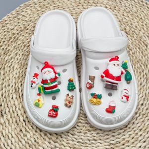 12Pcs/Set Santa Claus Crocs Jibbitz Charms Shoe Accessories DIY Cartoon Cute Decoration Detachable Cartoon Christmas Shoe Flower for Crocs