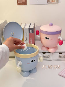 Cute Mini Desktop Trash Can Small Size Bedroom Tabletop Storage Box round Barrel Shape Lids off Home Use Personal Cleaner