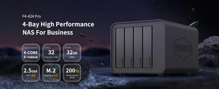 TerraMaster F4-424 Pro NAS Storage - 4Bay Core i3-N305 8-Core 8-Thread CPU, 32GB DDR5 RAM, 2.5GbE Port x 2, Network Attached Storage Peak Performance for