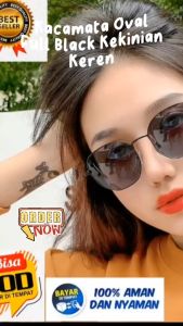 Kacamata Oval Full Black Kekinian Keren Gaya Korea Untuk Wanita Pria