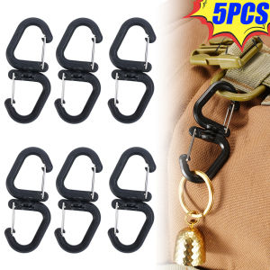 ตะขอรูปตัวเอสแบบหมุนได้360 5ชิ้นกระเป๋าเป้ตะขอสแตนเลสทนทานสูงหนักเครื่องกะเทาะกระบอกน้ำแขวนอุปกรณ์เสริมสำหรับเดินป่าตั้งแคมป์กลางแจ้งเครื่องมือ EDC