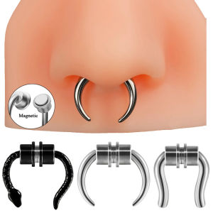 1PC Fake Piercing Nose Ring Non Pierced Magnet Ox Horns Septum Hoop Horseshoe Magnetic Nose Ring Ear Clip Piercing Jewelry