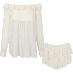 Elegant Chiffon Blouse Unique French Style Off-Shoulder Top