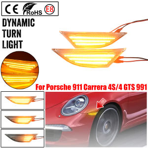 2Pcs For Porsche Boxster Cayman 982 981 718 Spyder 991 911 Carrera LED Side Marker Turn Signal Light Sequential Blinker Lamps
