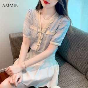 เสื้อลูกไม้คอวี2023, MODE Korea กลิ่นหอมปักลายคอวี เสื้อผ้าชีฟองลูกไม้หรูหรา