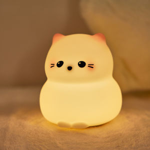 Guardian Kitty ซิลิโคนไฟ LED กลางคืน USB ชาร์จ Sleep Night โคมไฟจับเวลาข้างเตียงตกแต่งห้องเด็ก nightlight ของขวัญ
