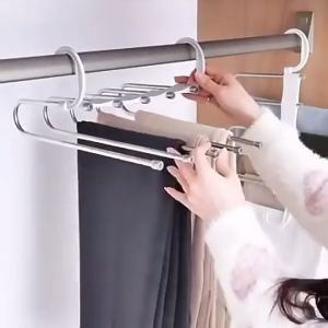 Rak Seluar Pelbagai Fungsi 5 IN 1 Pants Hanger Space Saving Hanging Long Short Pants Tie Scarf Foldable Adjustable Multifunction Pant Hanger 多功能裤架