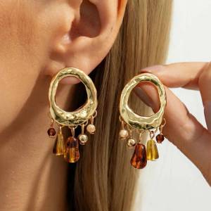 Ingemark | Ingemark Vintage Acrylic Beads Tassel Stud Earrings Women Bohemian Gold Color Hollow Geometric Earrings 2026 New Jewelry Gifts