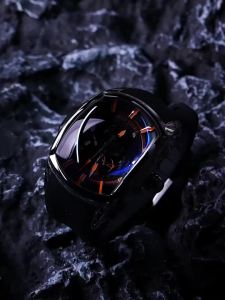 Men Automatic Mechanical Watch Fashionable Skeleton Tonneau 43mm Large Dial Luminous Stainless Steel Case 50m Water Resistant