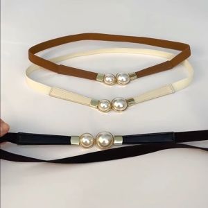 Thắt lưng nữ co giãn 4 ngọc màu trơn Đai Váy chun nữ Hạt ngọc bản nhỏ 1.5cm bản mỏng khóa kim loại-HAUSE