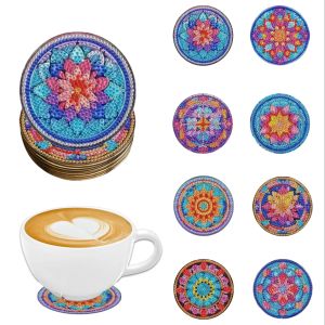 other | 8 pieces DIY diamond painting art set Mandola pattern coaster Special shape crystal artificial diamond Mosaic craft