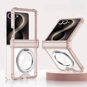 szhaiyu | 360 Rotate Ring Stand Magnetic Clear Case for Samsung Galaxy Z Flip 8 5G Soft Silicone Shockproof Full Hinge Protection Cover