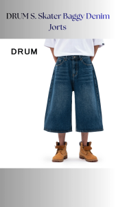 DRUM S. Skater Baggy Denim Jorts - Light Blue/Dark Blue