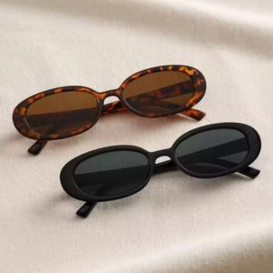 2pcs Vintage Oval Plastic Sunglasses Small Frame UV Protection Fashion Shade for Outdoor Travel Beach Holiday