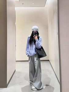 Gray Casual Pants Women High Waist Wide Leg Straight Loose Fit Spring Autumn New Style Versatile Straight Tube Trousers