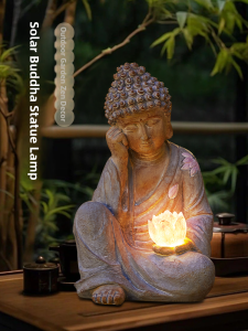 Solar Powered Outdoor Garden Decorative Buddha Statue Lamp Modern Style Landscape Lighting Resin Material No Installation Required