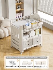 Beige | Mobile Multifunctional Changing Bathing Feeding Caring Table
